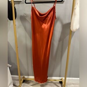 Orange Satin midi dress size XS